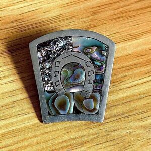 Vintage Western Silver and Abalone Horseshoe Bolo Tie Mount